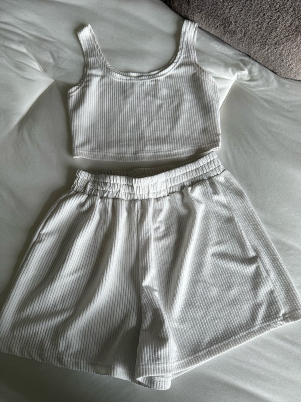 White Ribbed Tank Crop Top & Shorts Set